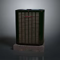 Rheem Outdoor Electric Appliance Unit With Vertical Grille Surface And Concrete Base
