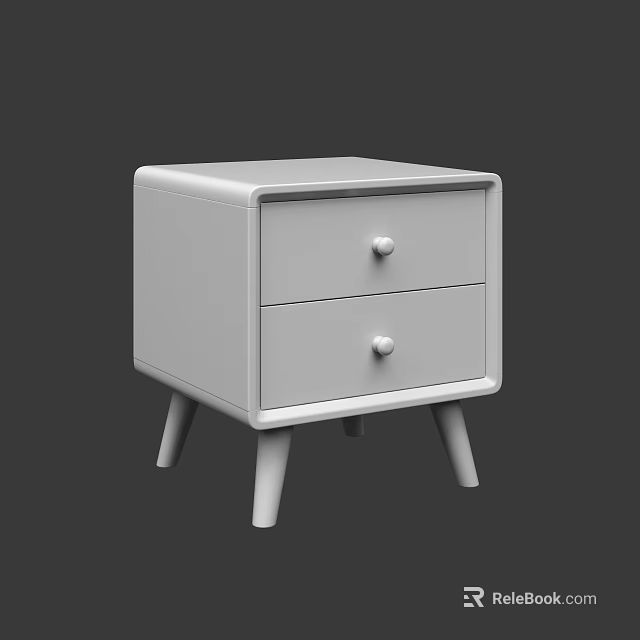 White Bedside Table With Two Drawers Round Knobs And Slim Legs 3d model