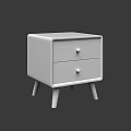 White Bedside Table With Two Drawers Round Knobs And Slim Legs 3d model