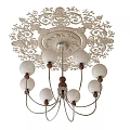 Ornate Vintage Chandelier With Intricate Carved Ceiling Design Glass Shades Metal Arms For Interior Lighting