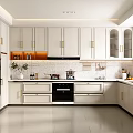 Modern Kitchen Interior With White Cabinets Golden Handles And Stainless Steel Appliances