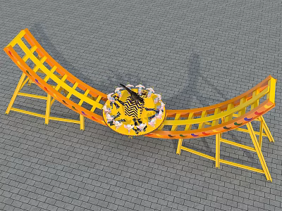 Yellow Curved Playground Equipment With Colorful Circular Decor For Kids Play Area 3d model