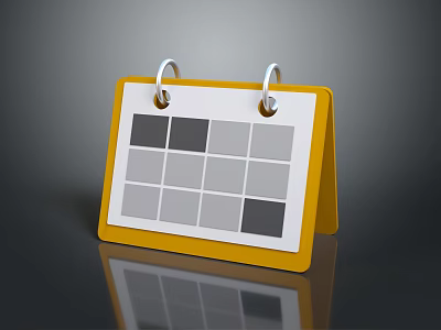 Business Office Desk Calendar With Yellow Border Metal Rings And Gray Date Squares 3d model