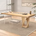 Modern Minimalist Wooden Tea Table with Transparent Acrylic Chairs and Tea Cups Teapot