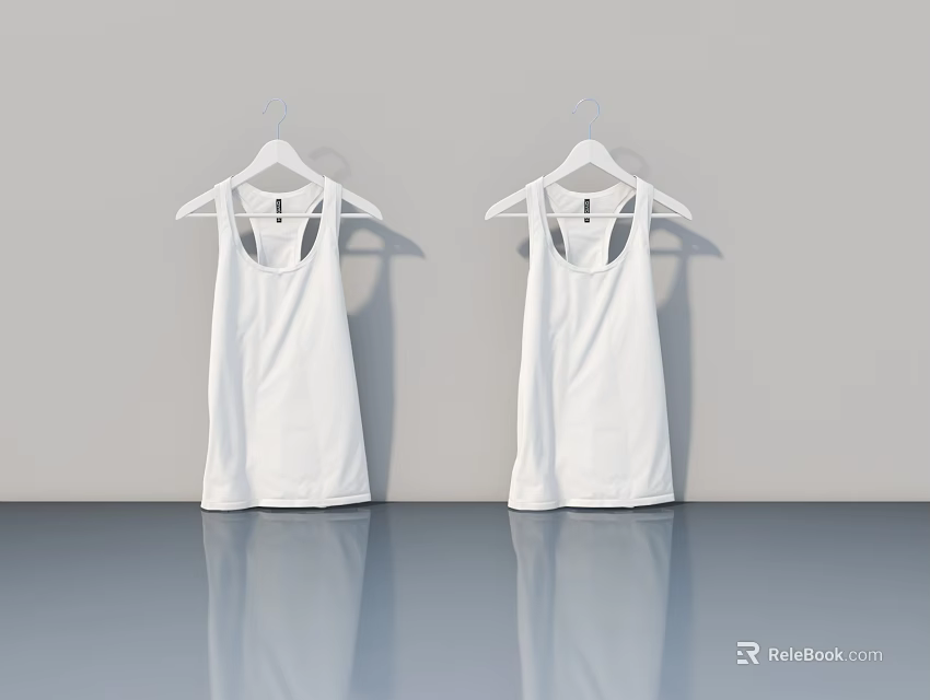 Two White Swing Doors With Gray Wall Background And Blue Reflective Floor 3d model