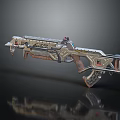 Futuristic Detailed Sci Fi Weapon Featuring Metallic Structure Wooden Grip And Red Dot