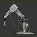 Mechanical Arm With Metal Structure Brown Wires And Round Base 3d model