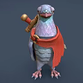 Fantasy Pigeon Character Design With Wooden Hammer And Red Sash