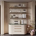 Elegant Modern Wine Cabinet With Shelves Wine Bottles Glassware And Decorative Items