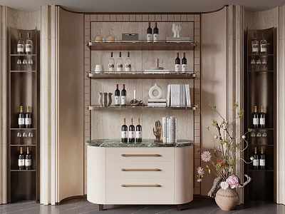 Elegant Modern Wine Cabinet With Shelves Wine Bottles Glassware And Decorative Items 3d model