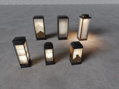 Modern Outdoor Lights With Various Sleek Designs Black Frames And Warm Illumination 3d model
