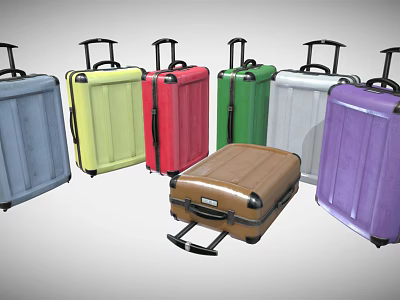 Multiple Colored Suitcases Arranged in Various Hues with Brown in Front 3d model