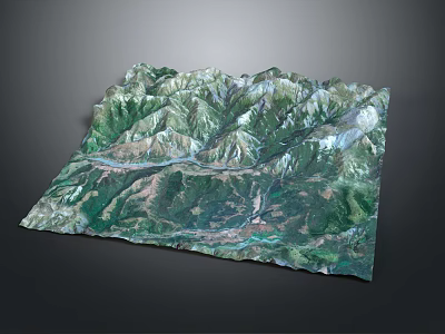 3D Terrain Model Displaying Mountain Ranges Valleys Green Vegetation And Natural Details 3d model