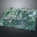 3D Terrain Model Displaying Mountain Ranges Valleys Green Vegetation And Natural Details