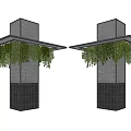 Modern Grid Patterned Decorative Columns Adorned With Hanging Green Plants 3d model