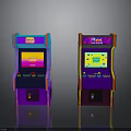Vibrant Neon Retro Arcade Machines With Colorful Screens And Control Panels