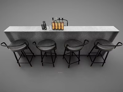 Modern Bar Counter Interior With Stylish Bar Stools And Drink Bottles 3d model