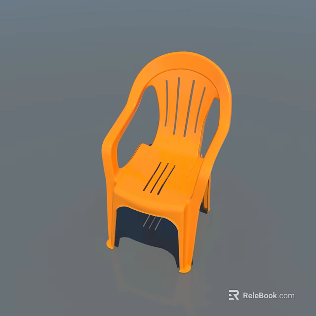 Modern Orange Plastic Single Chair With Armrests Striped Backrest And Seat 3d model 