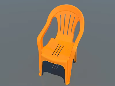 Modern Orange Plastic Single Chair With Armrests Striped Backrest And Seat 3d model