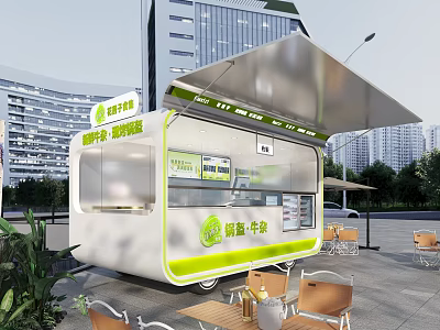 Modern Mobile Street Food Restaurant With Comfortable Outdoor Dining Seats Located In City Public Plaza 3d model