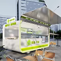 Modern Mobile Street Food Restaurant With Comfortable Outdoor Dining Seats Located In City Public Plaza