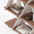 Modern Multi Tiered Geometric Wooden Shelving Unit With Decorative Items And Books