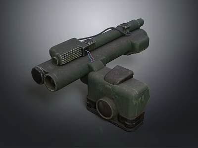 Tactical Military Green Dual Barrel Weapon Featuring Sight And Equipment Components 3d model