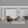 Modern Living Dining Room Interior With Sofa Coffee Table Dining Chairs And Large Windows 3d model