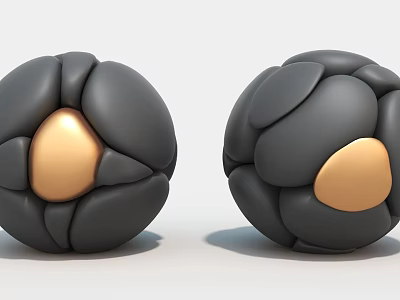 Two Black And Gold Spherical Art Installation With Textured Segmented Surfaces 3d model