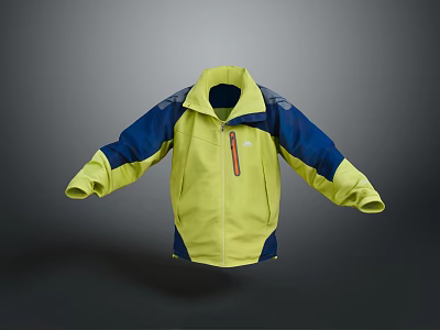 Yellow And Blue Color Block Jacket With Front Zipper And Cuffed Sleeves 3d model