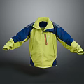Yellow And Blue Color Block Jacket With Front Zipper And Cuffed Sleeves