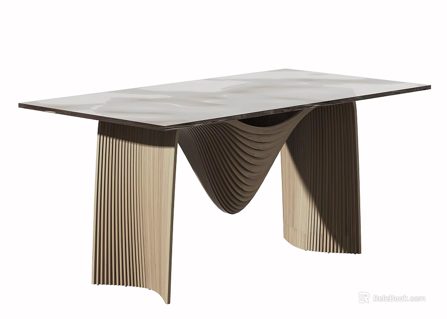 Modern Dining Table With Sculptural Pleated Legs And Smooth Tabletop Design 3d model 