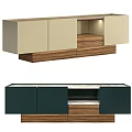 Modern Sideboard Design With Dark Green Beige Cabinets Wooden Drawers Open Compartment