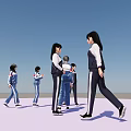 Students in School Uniforms Standing and Walking Outdoors With Blue Sky and Light Ground