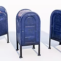 Three Vintage Blue Metal U.S. Mail Public Standing Mailboxes Design 3d model