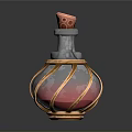 Elegant Decorative Glass Bottle With Red Transparent Body And Gold Accents And Cork Stopper