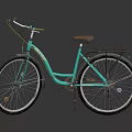 Teal City Bicycle with Brown Seat Vintage Style Metallic Frame and Classic Design