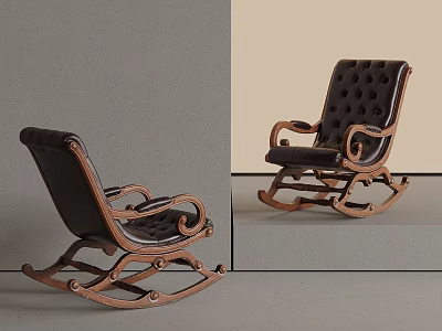 Elegant Dark Leather Rocking Chair With Ornate Wooden Frame And Classic Design 3d model
