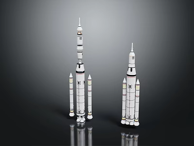 Detailed Space Rocket Models With Multiple Boosters For Cosmic Exploration 3d model