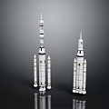 Detailed Space Rocket Models With Multiple Boosters For Cosmic Exploration 3d model
