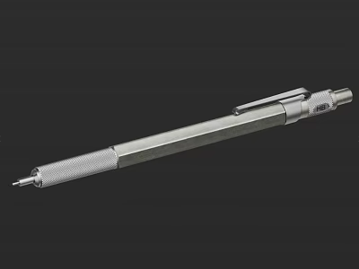 Sleek Silver Metal Mechanical Pen With Textured Grip And Click Mechanism 3d model