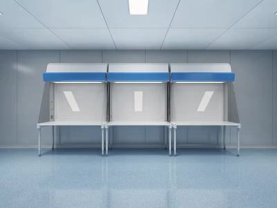 Three Modern Stainless Steel Refrigerators Freezers With Blue White Design For Laboratory Use 3d model