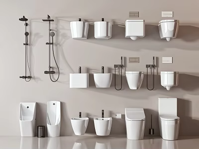 Modern Bathroom Toilets Collection Including Wall Mounted Floor Standing And Urinal Fixtures 3d model