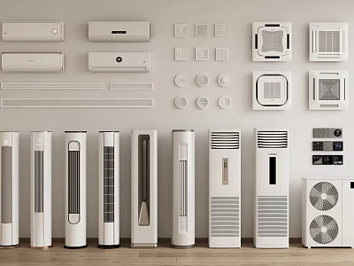 Various Styles of Air Conditioners and Fans Including Wall Mounted Standing And Ceiling Designs 3d model