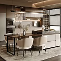 Modern Luxury Restaurant Interior Featuring Open Design Dining Table Chairs And Pendant Lights 3d model