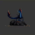 Mythical Blue Dragon Standing On Rock Surrounded By Red Lava