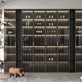 Modern Wine Cabinet Design With Glass Doors Lighting And Wine Bottles
