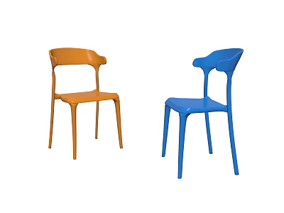 Stylish Modern Orange And Blue Dining Chairs With Sleek Design And Curved Backrest 3d model