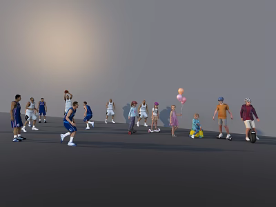 Group of People Enjoying Various Outdoor Activities Like Basketball Skateboarding and Balloons 3d model