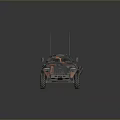 Military Tank With Red Black Camouflage Pattern And Multiple Heavy Duty Wheels